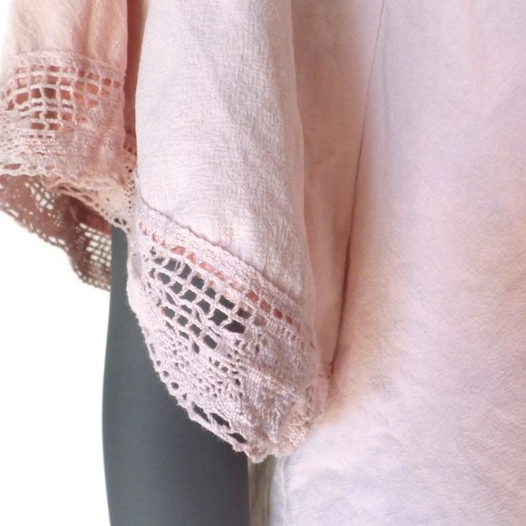 DOWNEAST Pink Cotton Peasant Blouse/ Top/ Crochet Trim/ Square Neck/ Size M - Picture 10 of 11
